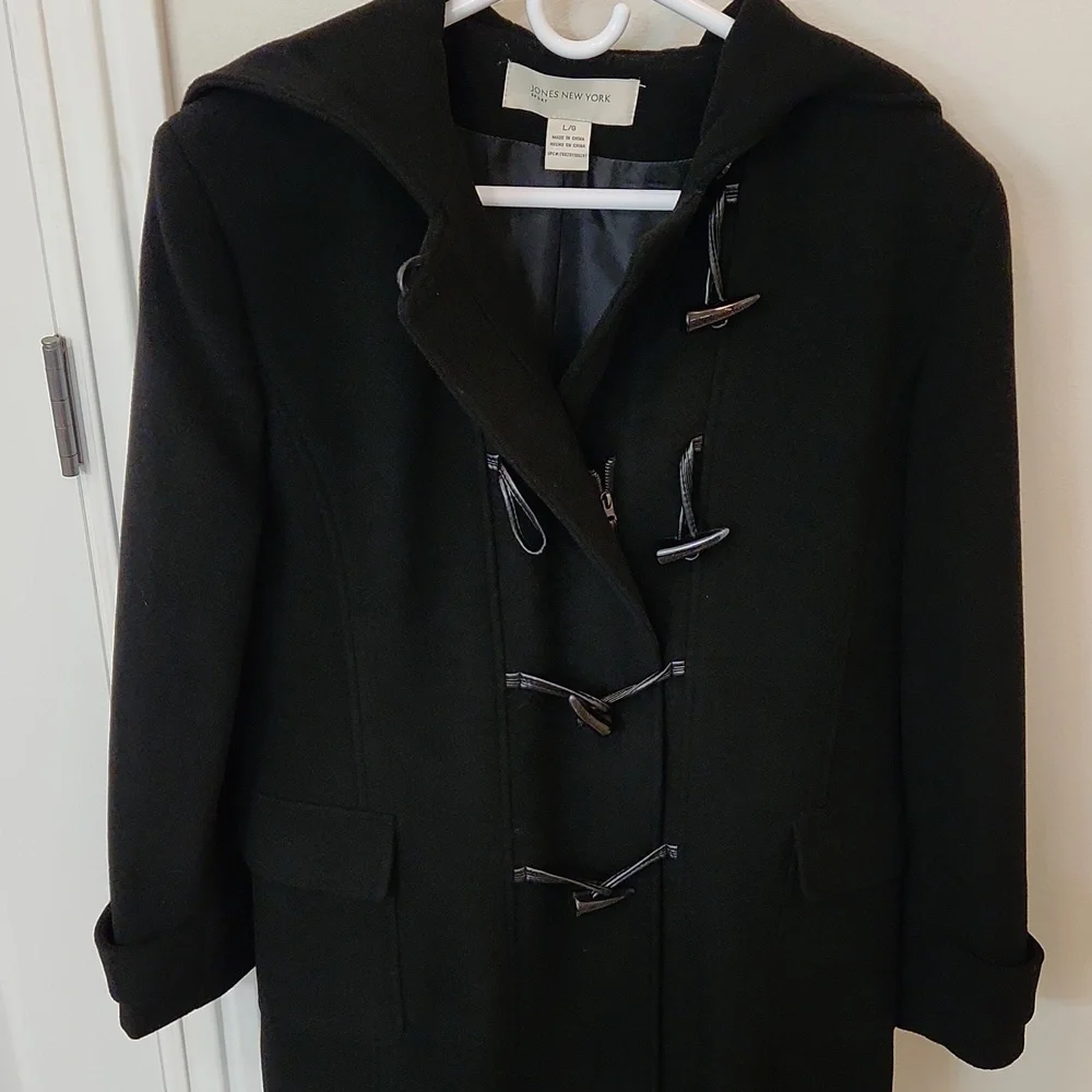 Jones New York, size Large, Black wool hooded coat - Picture 1 of 10